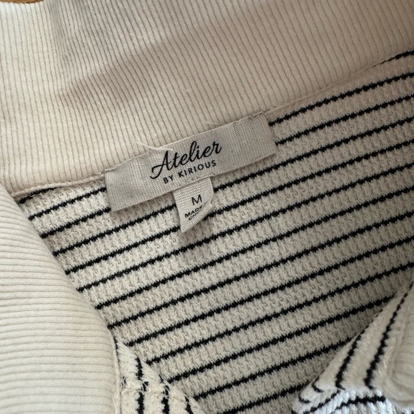 Atelier by Kirious Two Button Collared Cream and Black Striped Shirt Size M - Picture 4 of 6
